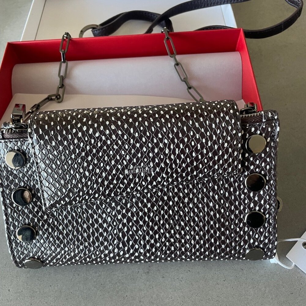 Hammitt Levy Espresso Reserve Wallet Embossed Leather Black Crossbody Purse: New